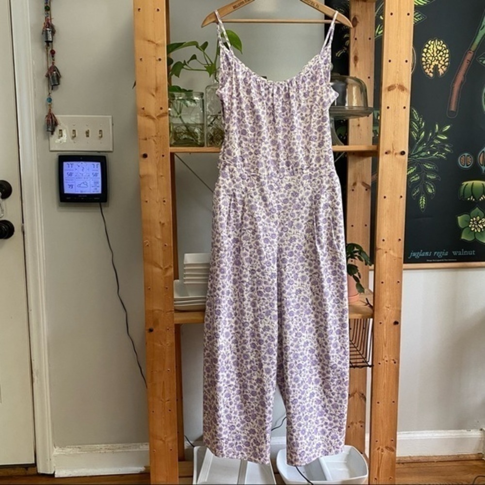 Gal Meets Glam Purple Lilac Floral Wide Leg Etta Double Tie Back Jumpsuit 8 - Picture 4 of 16